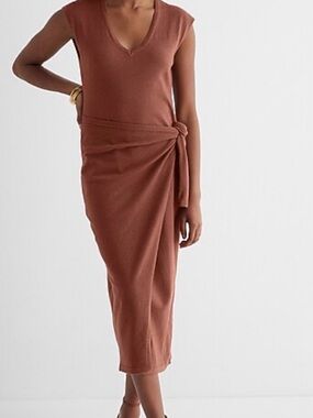 Express Rust Knot-Detail V-Neck Midi Dress